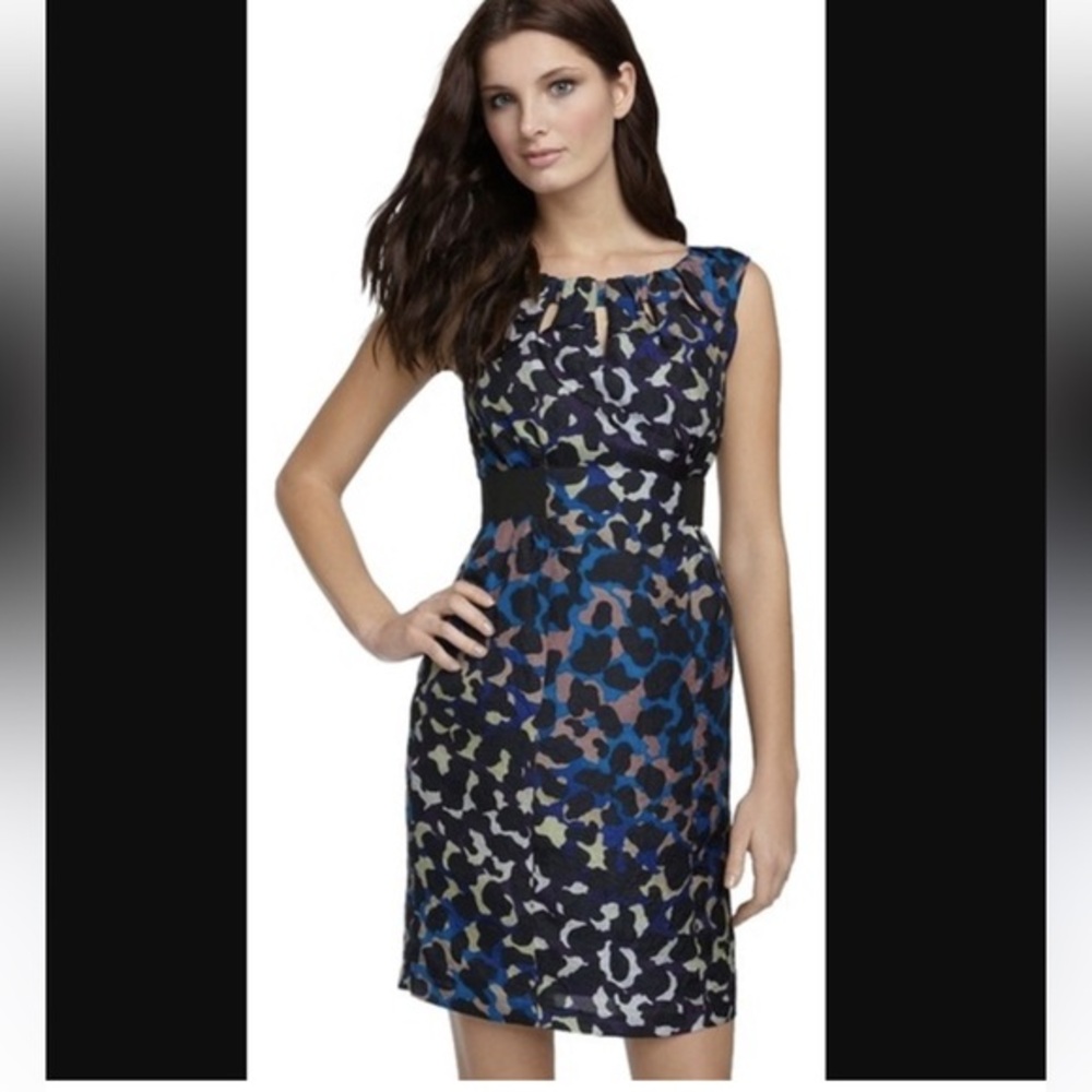 Nanette Lepore Capture Me Crinkle Silk Cheetah Print Dress Sz 6 Neck Cutouts EUC